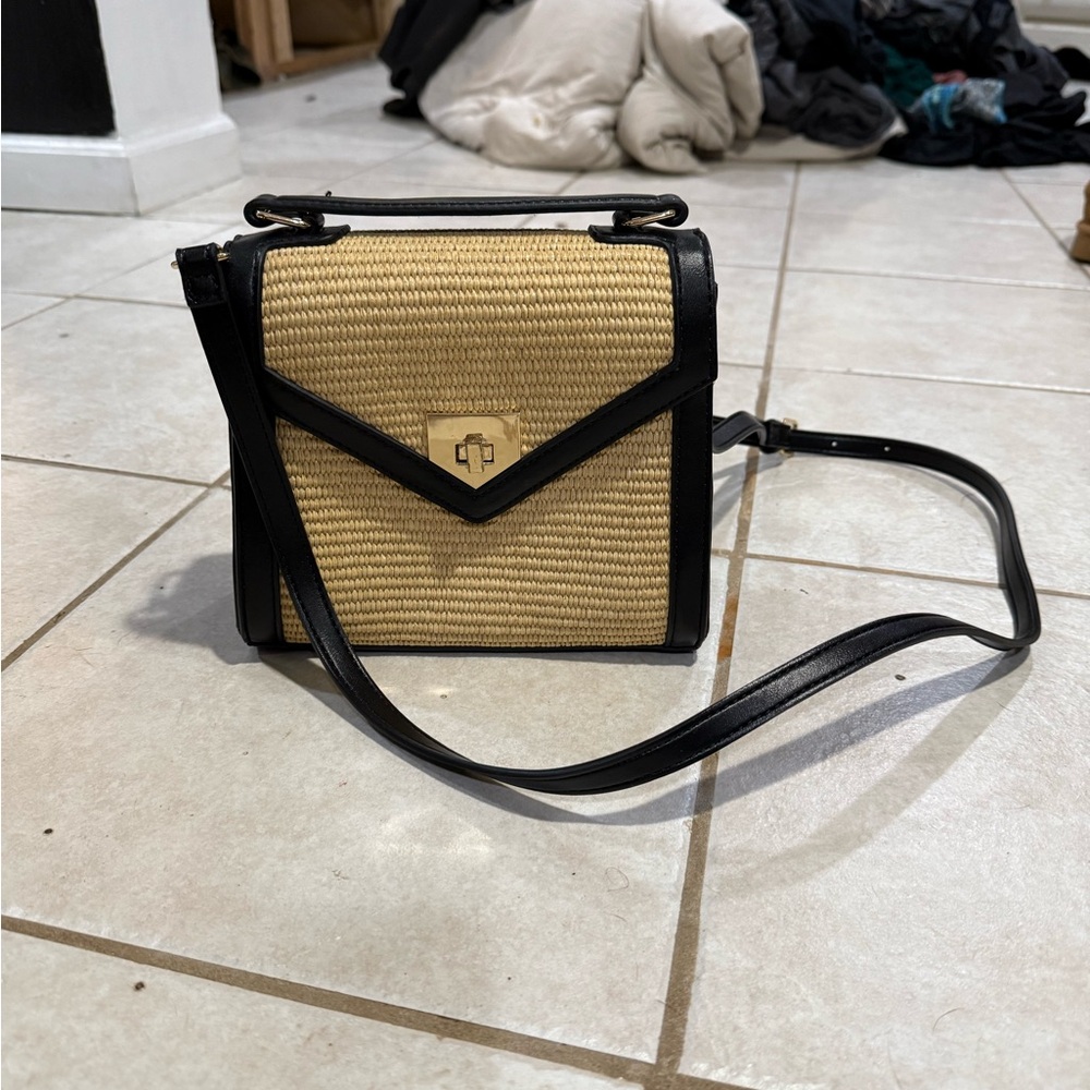 Express Black and Natural Straw Crossbody Bag